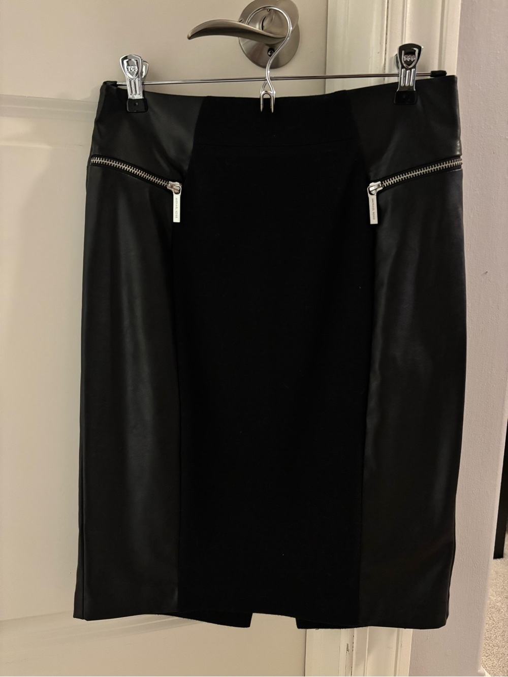 MICHAEL Michael Kors Black Pencil Skirt with Faux Leather Panels
